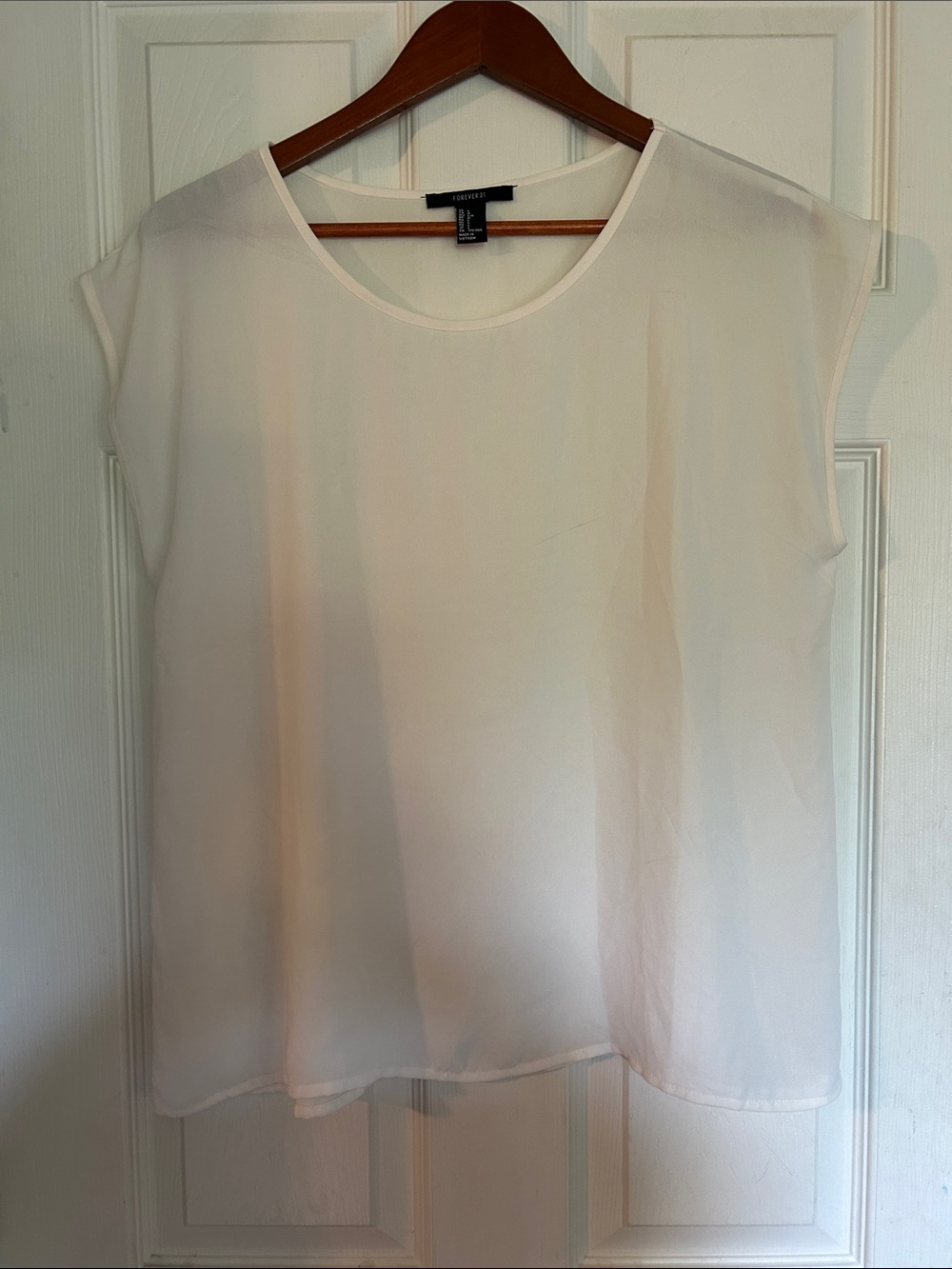 Forever 21 White Cap-Sleeve Sheer Blouse